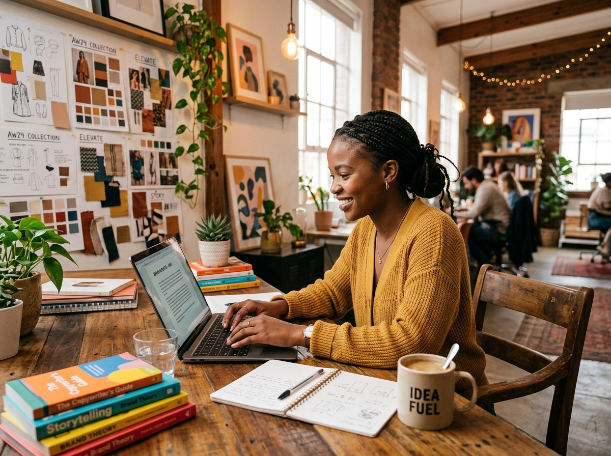 Professional African creative copywriter crafting persuasive marketing content